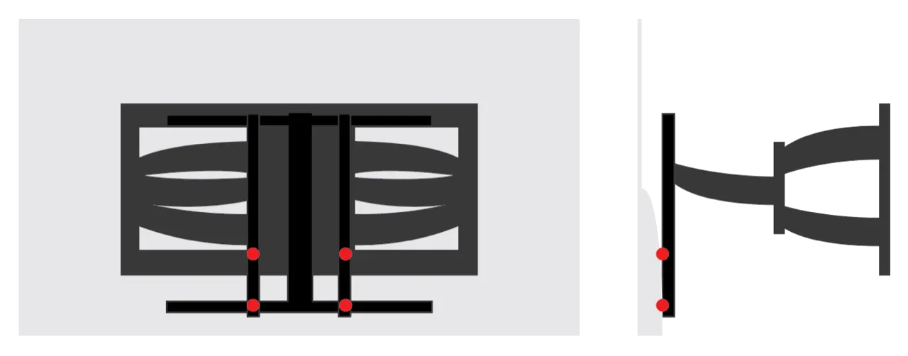 Illustration showing where to attach TV bracket to TV with a low VESA pattern.